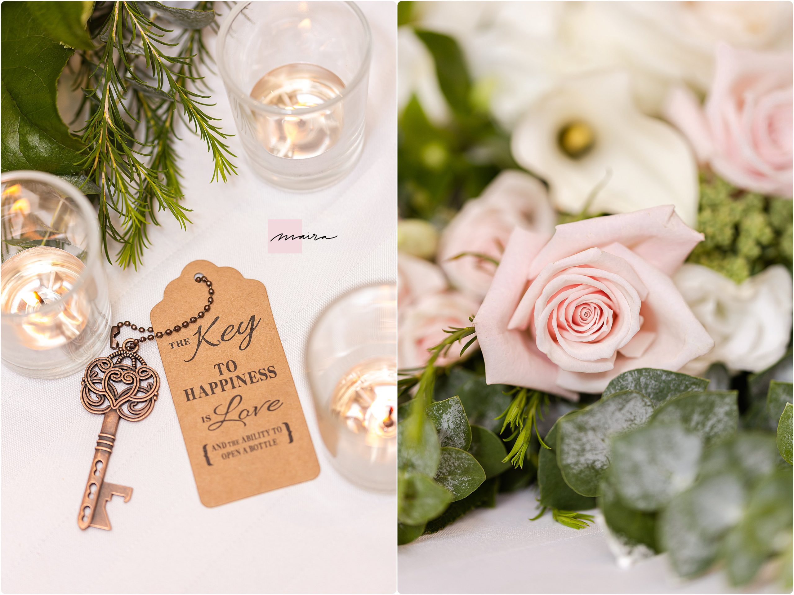 Brides wedding bouquet, Roses, Wedding Key Favor