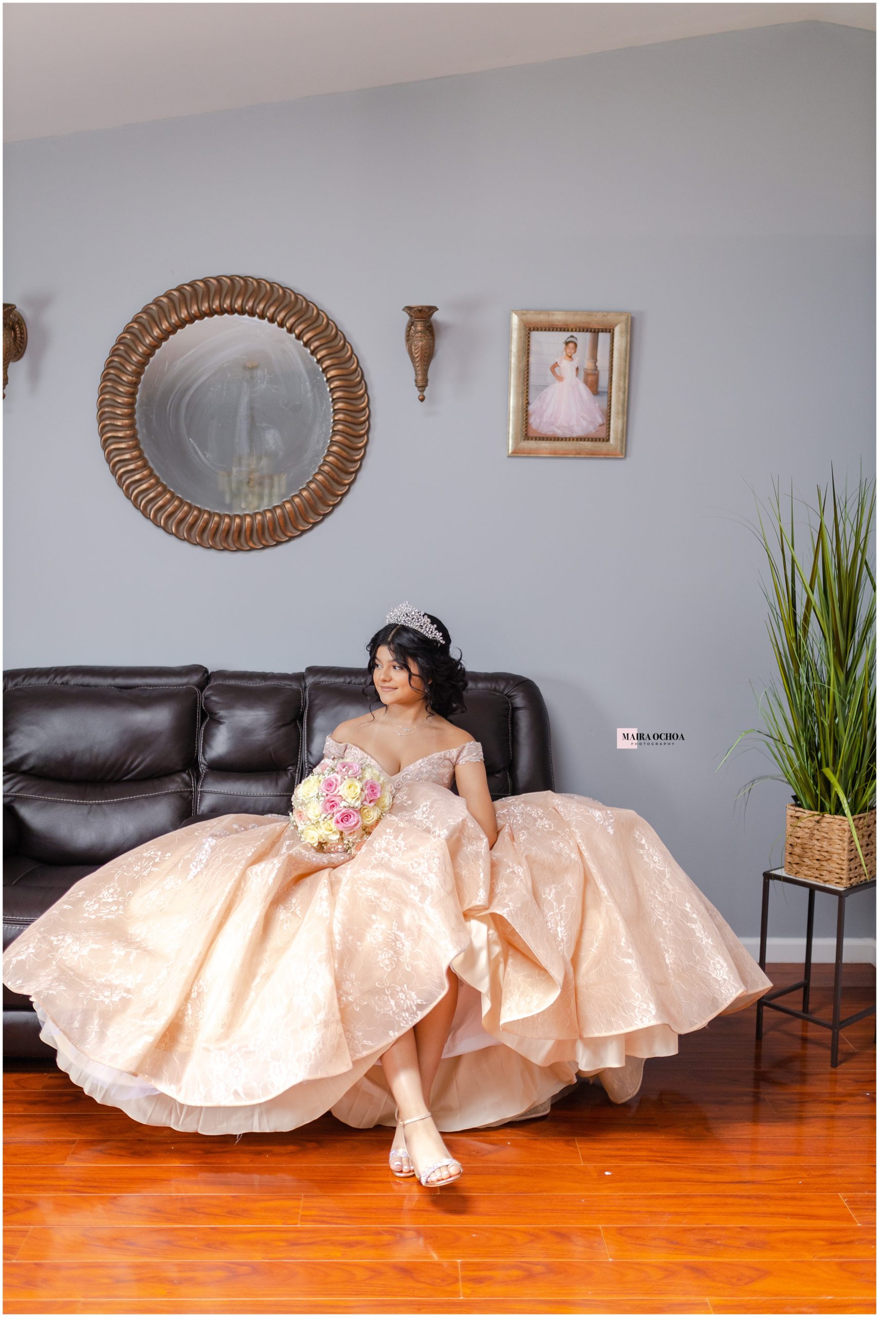 Beautiful Latina Quinceañera, Waukegan, IL Home Details, Quinceañera Dress, Shoes, Bible, Flower Bouquet