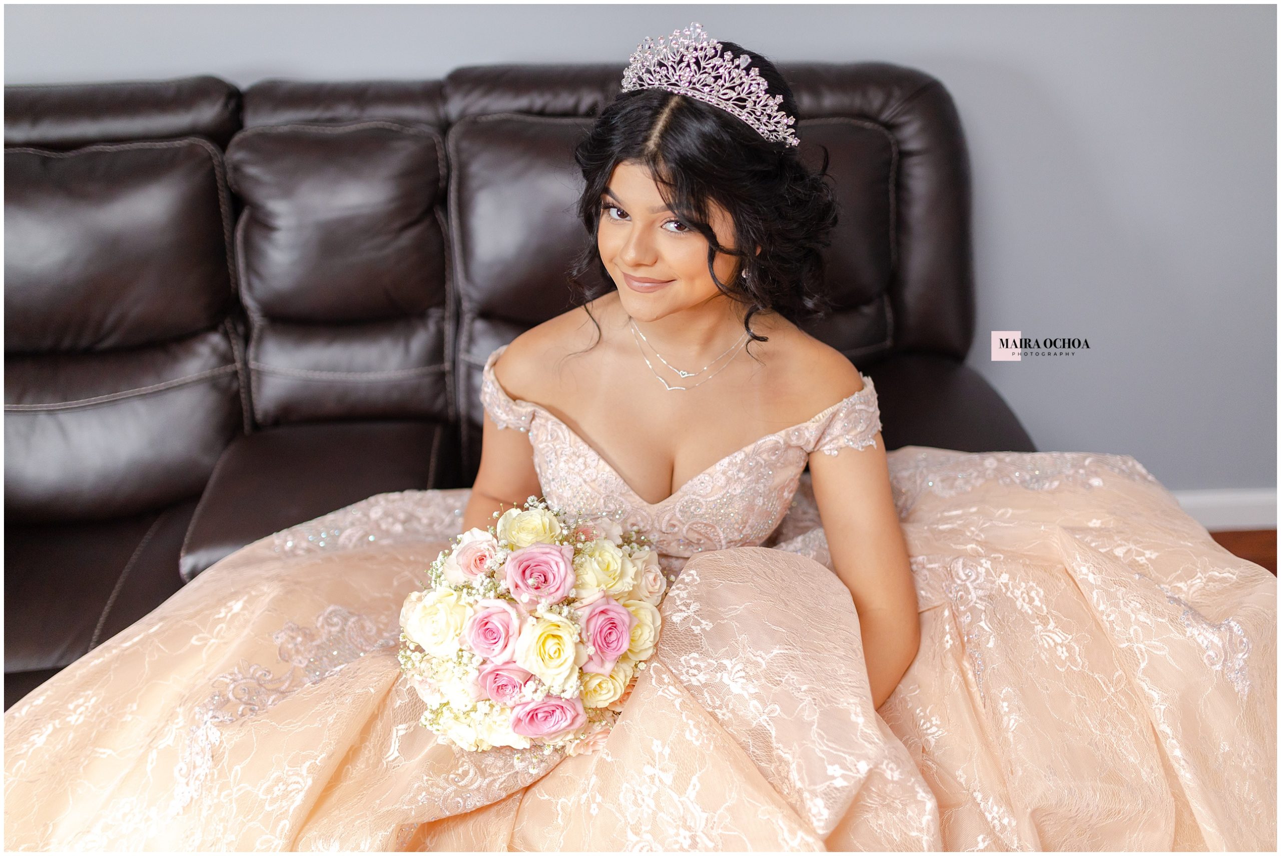 Beautiful Latina Quinceañera, Waukegan, IL Home Details, Quinceañera Dress, Shoes, Bible, Flower Bouquet